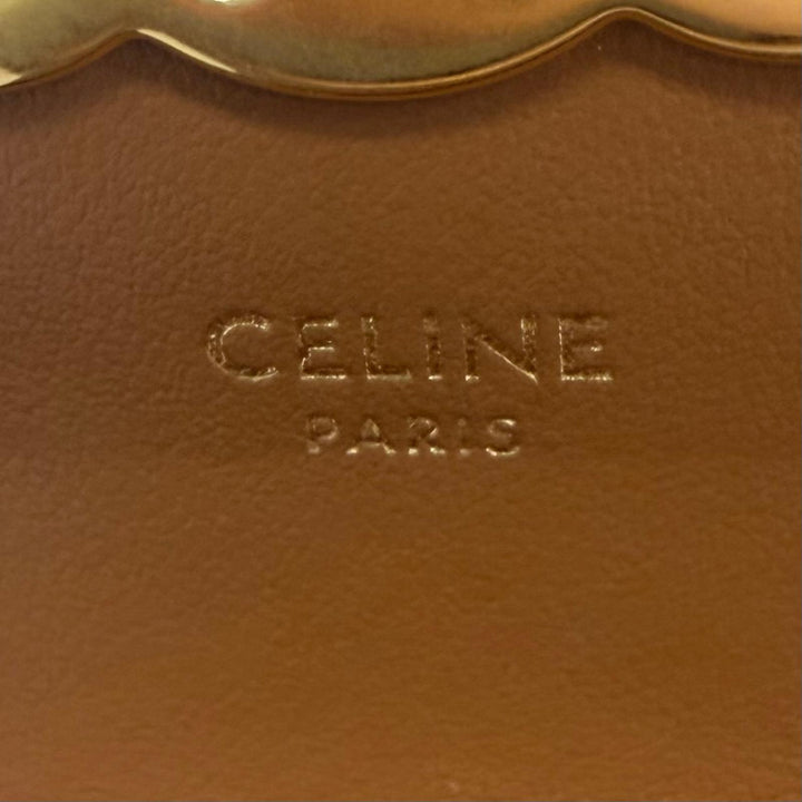 極美品□CELINE セリーヌ 10N062DB7 レザー トリオンフ カードケース 名刺入れ タン ゴールド金具 イタリア製 メンズ 保存袋付き