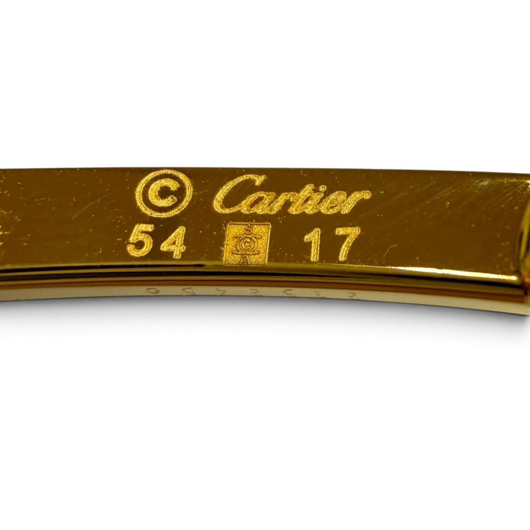 極美品▼Cartier カルティエ 2C デコール トリニティ ウッドテンプル ロゴ金具 アイウェア サングラス 54□17 135 デモレンズ ケース付き