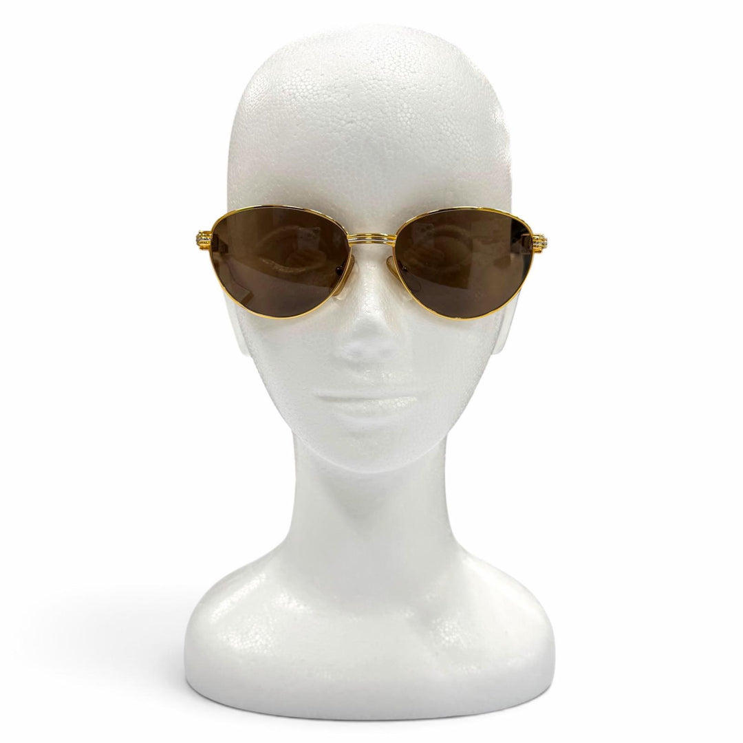 極美品▼Cartier カルティエ 2C デコール トリニティ ウッドテンプル ロゴ金具 アイウェア サングラス 54□17 135 デモレンズ ケース付き