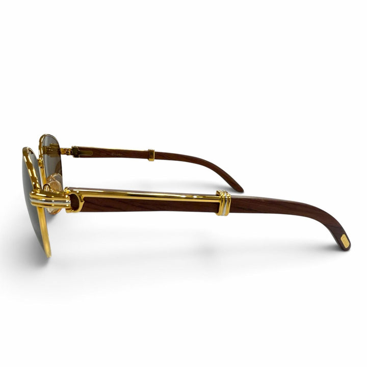 極美品▼Cartier カルティエ 2C デコール トリニティ ウッドテンプル ロゴ金具 アイウェア サングラス 54□17 135 デモレンズ ケース付き