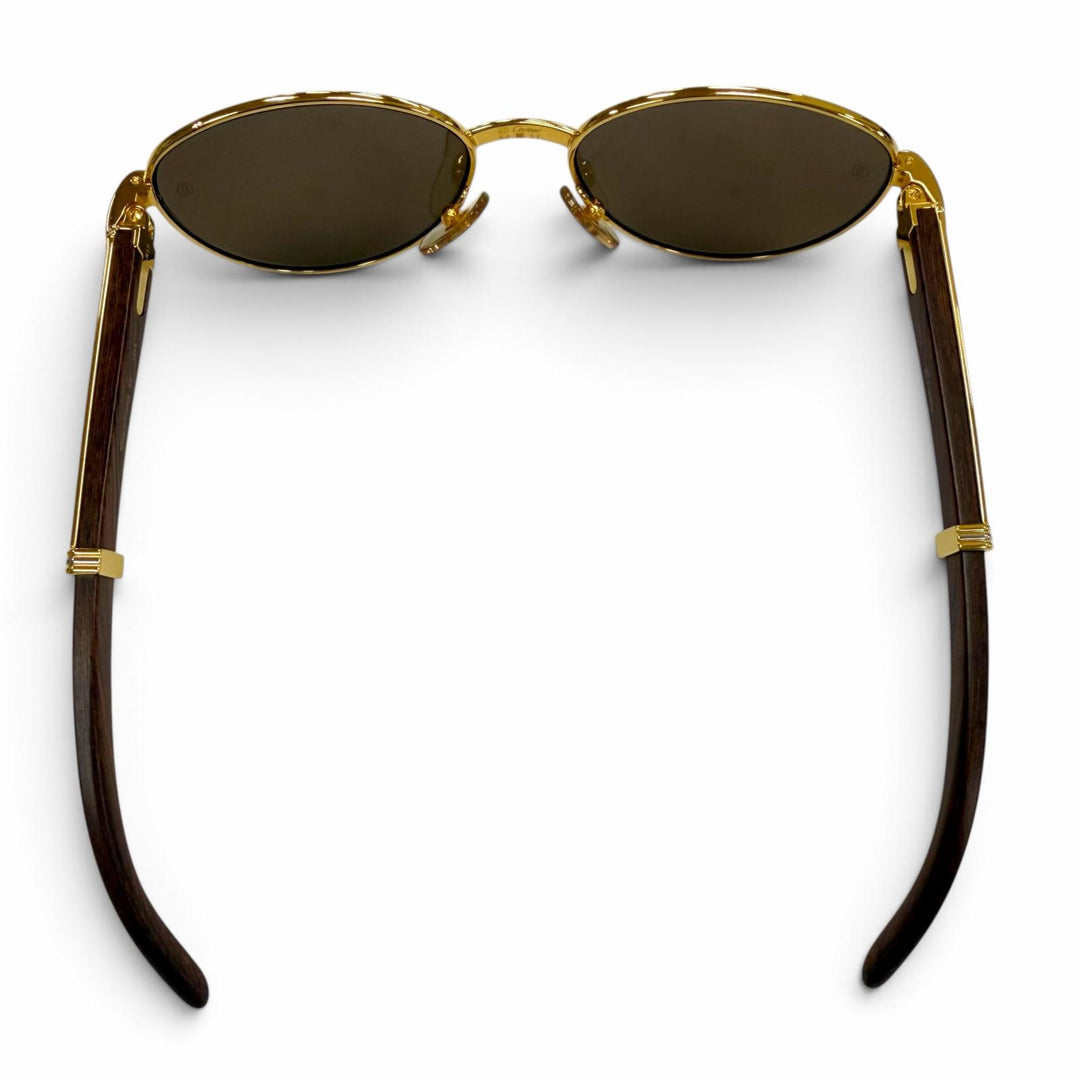 極美品▼Cartier カルティエ 2C デコール トリニティ ウッドテンプル ロゴ金具 アイウェア サングラス 54□17 135 デモレンズ ケース付き