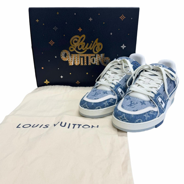 未使用品□LOUIS VUITTON ルイヴィトン 2024年製 1ADHHX LV・トレイナーライン モノグラムデニム ローカットスニーカー 8 イタリア製
