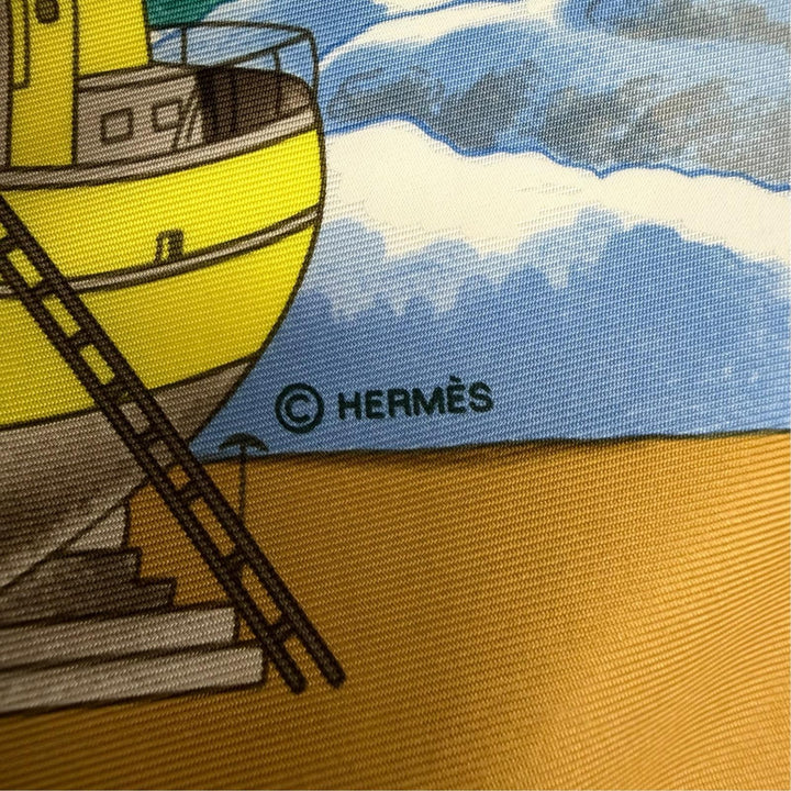 極美品☆HERMES エルメス カレ90 GRONLAND グリーンランド シルク100％ スカーフ イエロー系 フランス製 レディース 箱付き