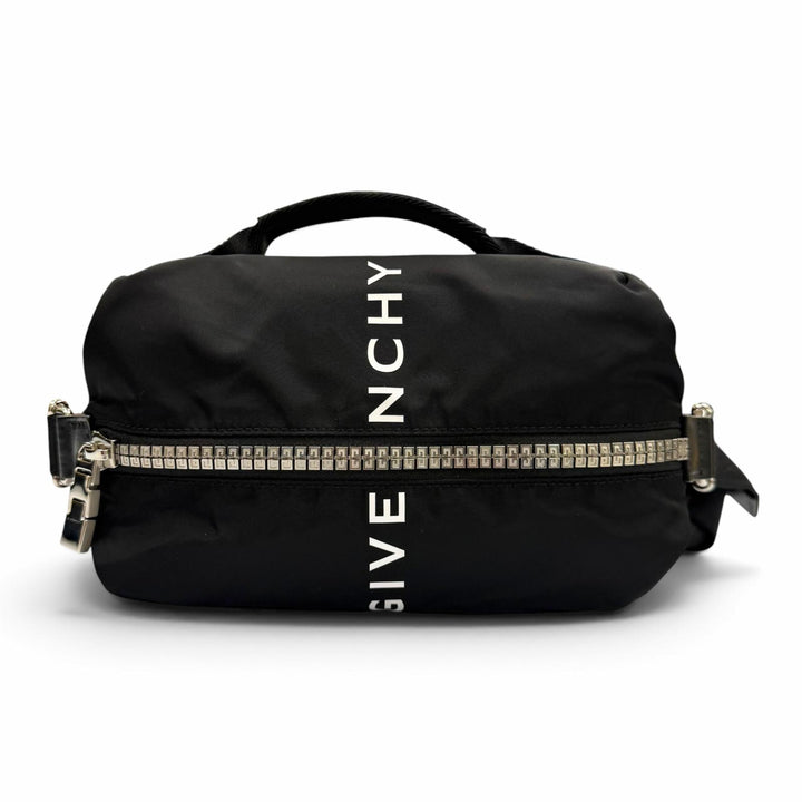 極美品▼GIVENCHY ジバンシィ BKU038K1JE ロゴ 4G ジップ ナイロン レザー ボディバッグ ブラック シルバー金具 イタリア製 メンズ