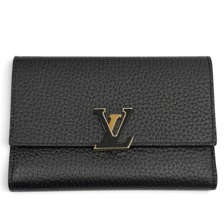 極美品★LOUIS VUITTON ルイヴィトン M62157 ポルトフォイユ･カプシーヌ コンパクト レザー LVロゴ金具 三つ折り財布 箱・保存袋付き