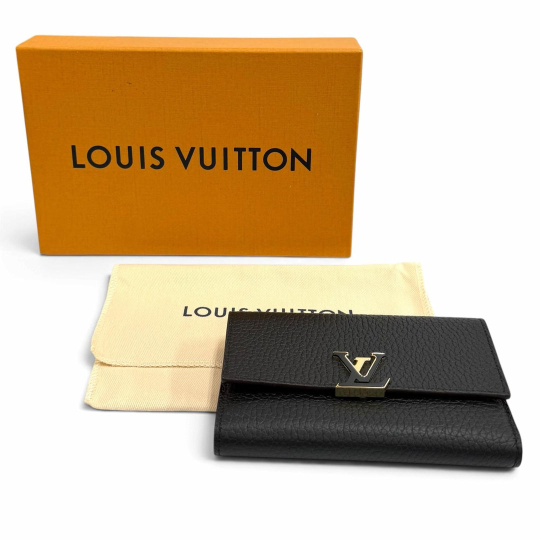 極美品★LOUIS VUITTON ルイヴィトン M62157 ポルトフォイユ･カプシーヌ コンパクト レザー LVロゴ金具 三つ折り財布 箱・保存袋付き