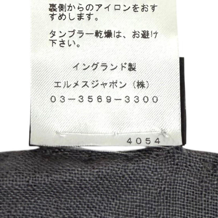 極美品★HERMES エルメス カシミヤ シルク混 ロゴ入り チェーン柄 フリンジ付 ストール ブラック グレー イングランド製 正規品 箱付き