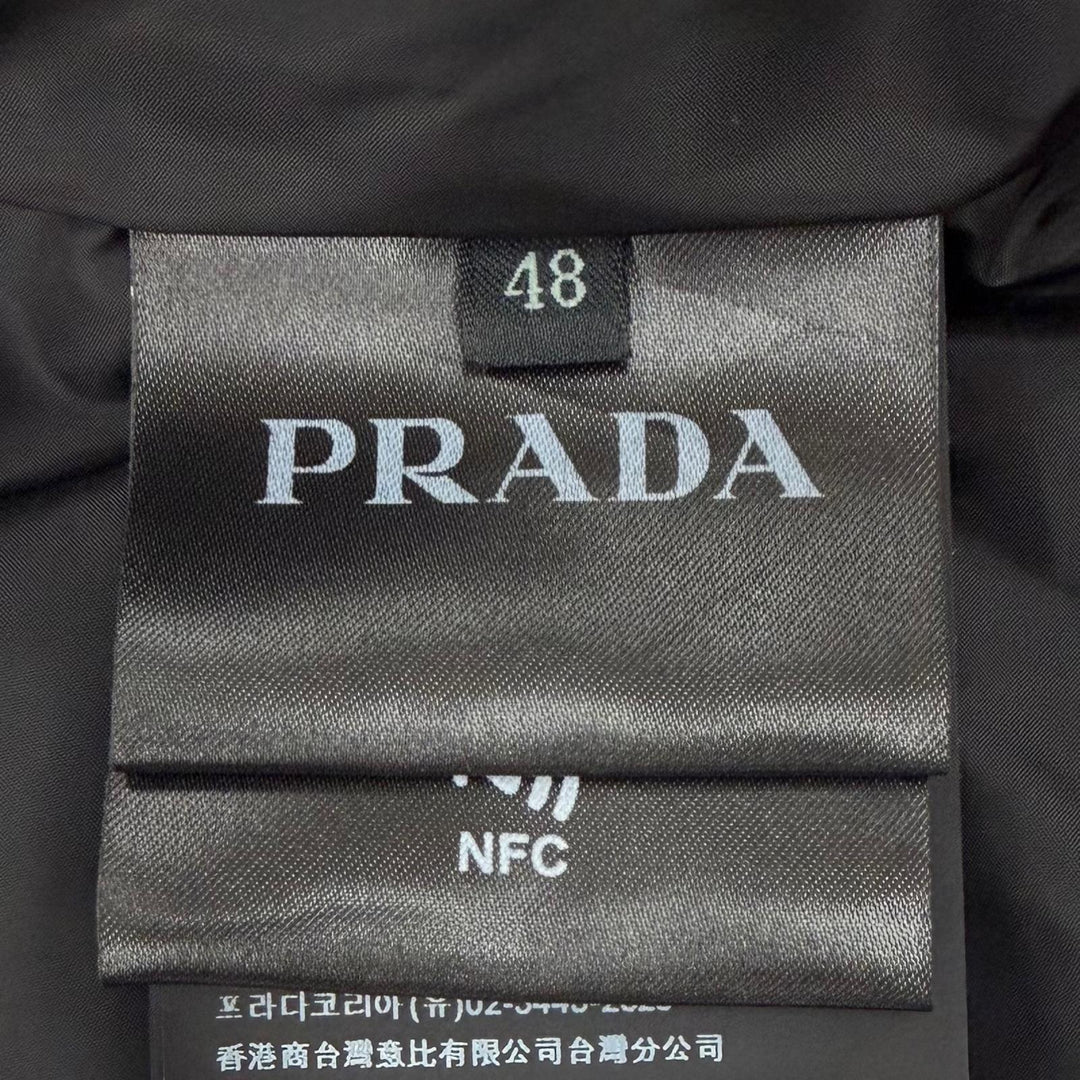 美品▼PRADA プラダ 2022年製 トライアングルロゴ 三角プレート ジップアップ ジレ ダウンベスト ブラック 48 正規品 メンズ