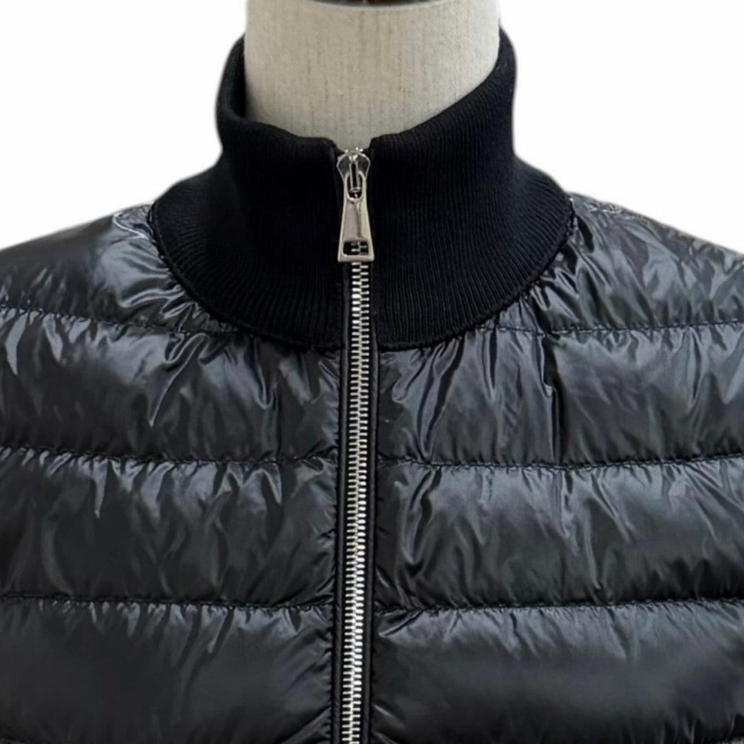 美品★MONCLER モンクレール 2023年製 CARDIGAN TRICOT ロゴパッチ付 切替デザイン ダウンジャケット ブラック XS 正規品 レディース