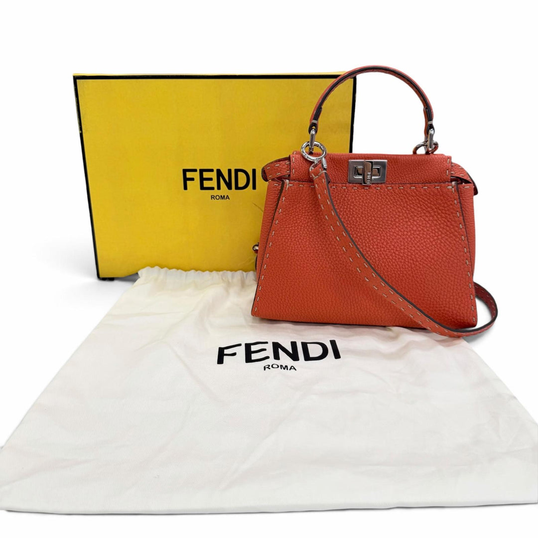 未使用品☆FENDI フェンディ 8BN244 セレリア ピーカブー ミニ レザー 2WAY ショルダー ハンドバッグ オレンジ 定価787600円 箱・保袋付