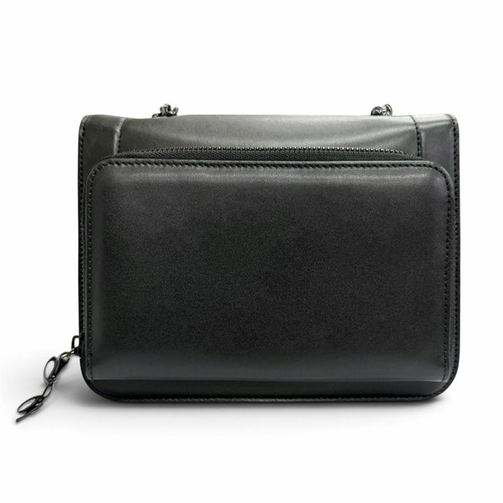 美品△Salvatore Ferragamo サルヴァトーレフェラガモ 21G877 レザー ヴァラリボン チェーン ショルダーバッグ ブラック 伊製 レディース