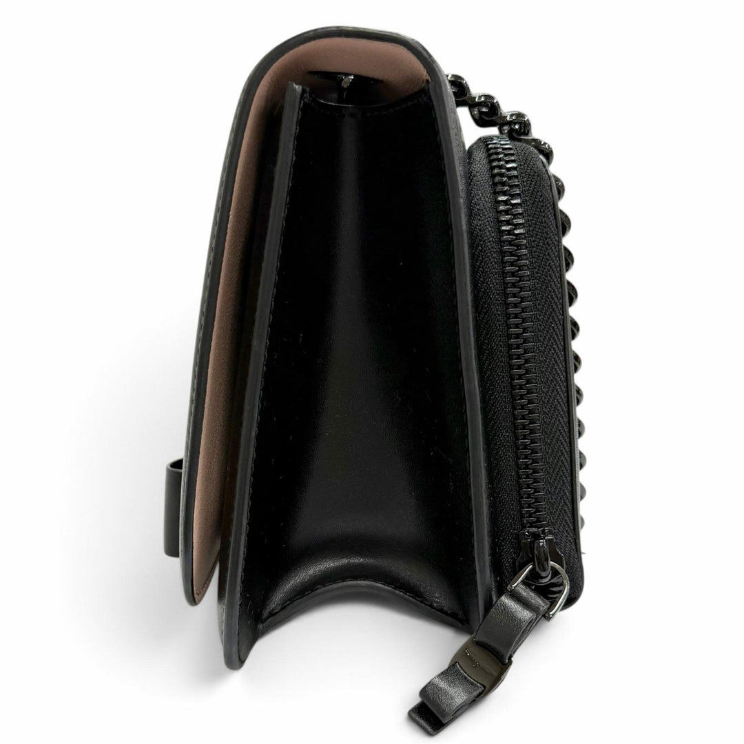 美品△Salvatore Ferragamo サルヴァトーレフェラガモ 21G877 レザー ヴァラリボン チェーン ショルダーバッグ ブラック 伊製 レディース