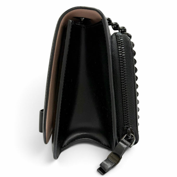 美品△Salvatore Ferragamo サルヴァトーレフェラガモ 21G877 レザー ヴァラリボン チェーン ショルダーバッグ ブラック 伊製 レディース