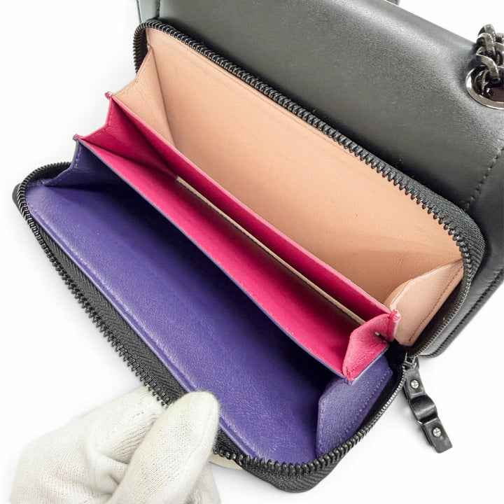 美品△Salvatore Ferragamo サルヴァトーレフェラガモ 21G877 レザー ヴァラリボン チェーン ショルダーバッグ ブラック 伊製 レディース