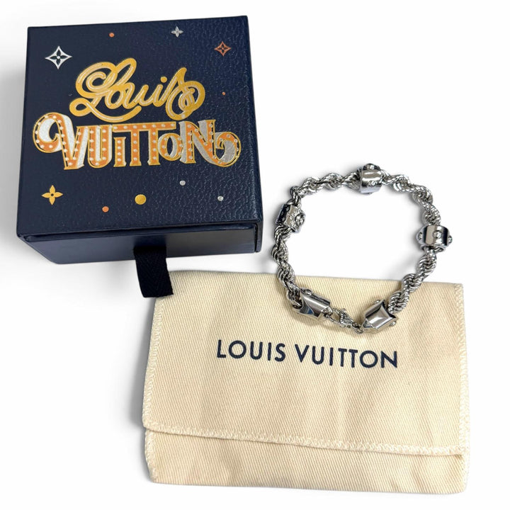 美品□LOUIS VUITTON ルイヴィトン 2023年製 M1540L LVロープ ブレスレット アクセサリー シルバー L イタリア製 メンズ 箱・保存袋付き