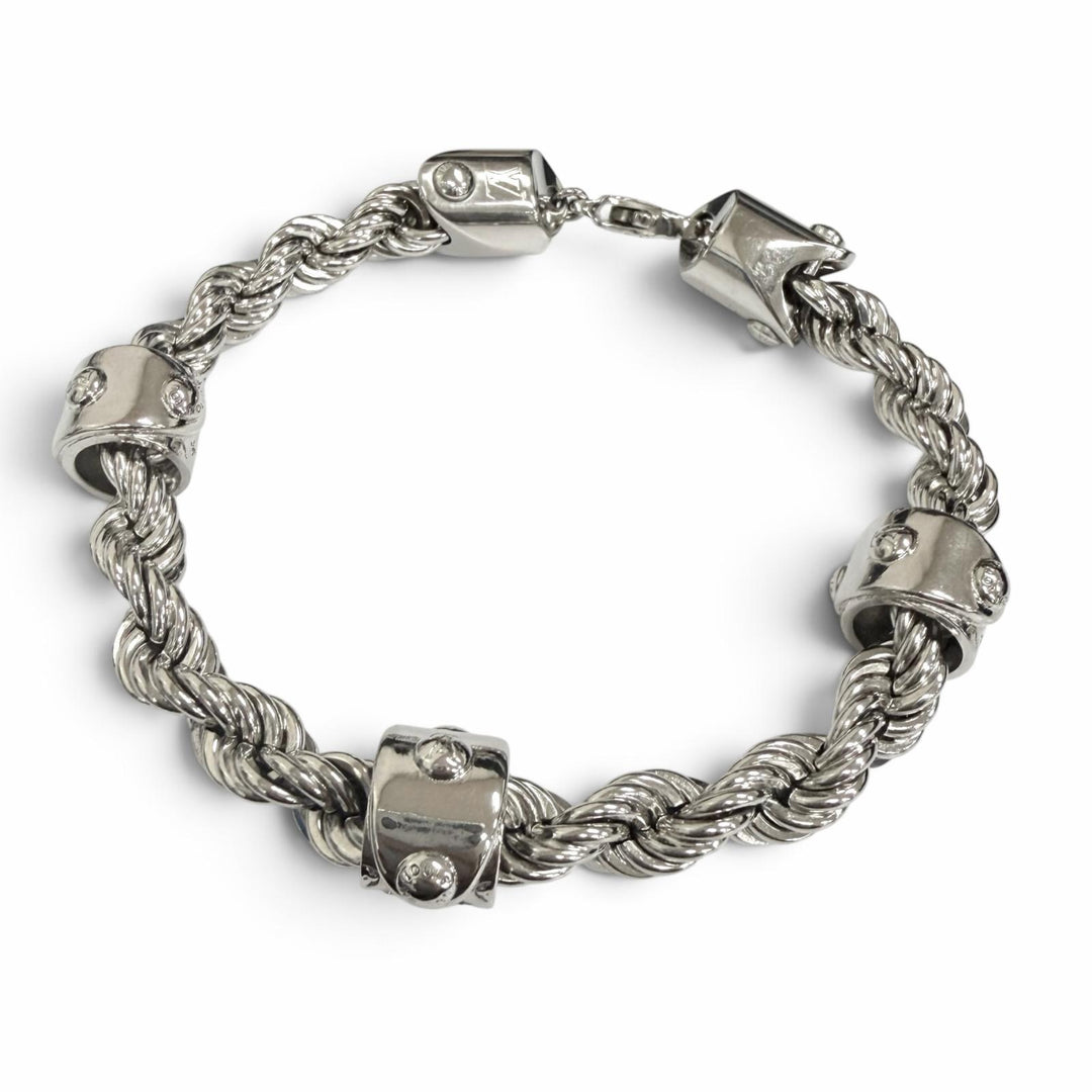 美品□LOUIS VUITTON ルイヴィトン 2023年製 M1540L LVロープ ブレスレット アクセサリー シルバー L イタリア製 メンズ 箱・保存袋付き