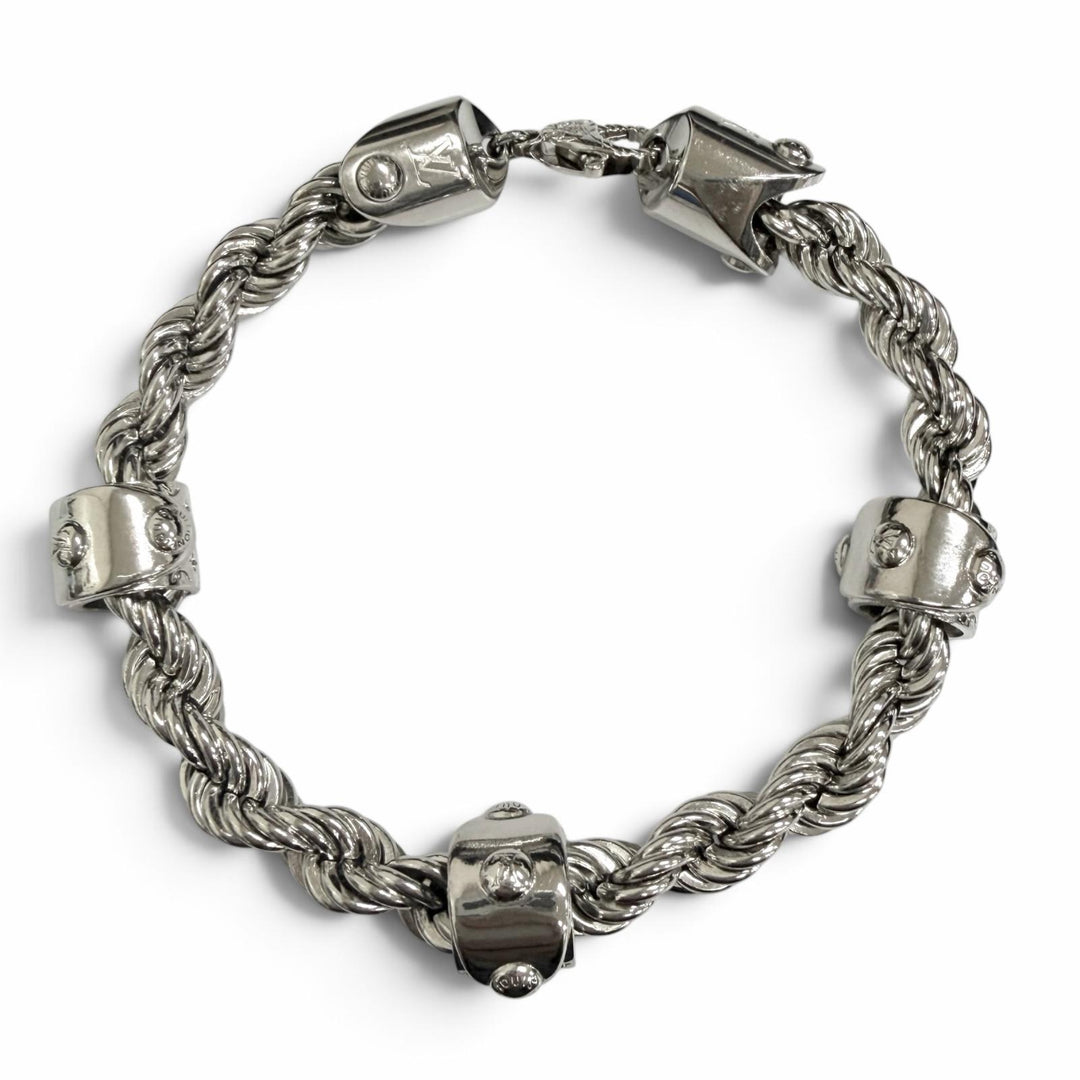 美品□LOUIS VUITTON ルイヴィトン 2023年製 M1540L LVロープ ブレスレット アクセサリー シルバー L イタリア製 メンズ 箱・保存袋付き