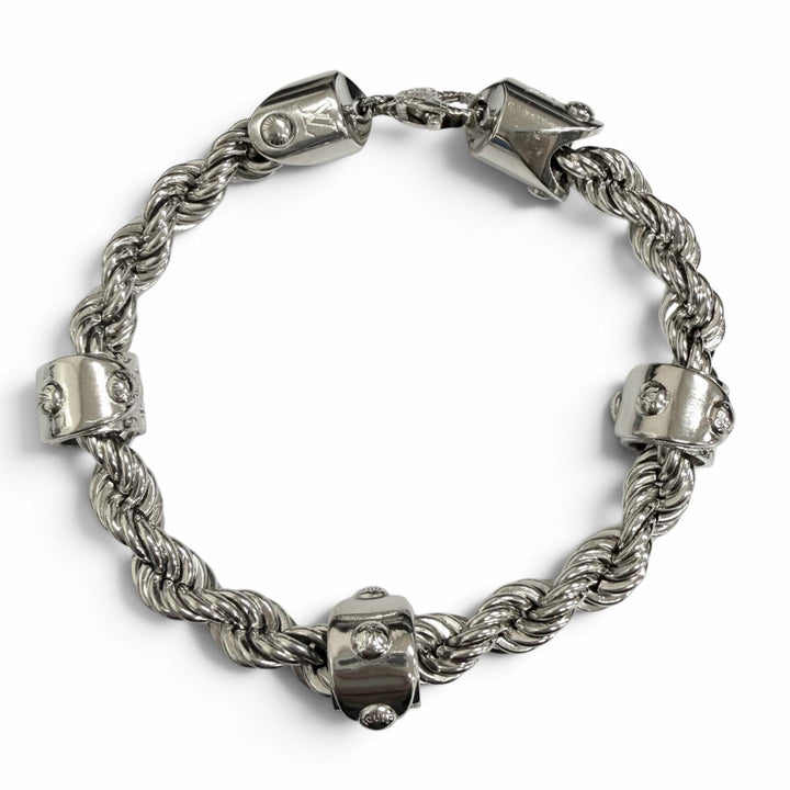 美品□LOUIS VUITTON ルイヴィトン 2023年製 M1540L LVロープ ブレスレット アクセサリー シルバー L イタリア製 メンズ 箱・保存袋付き