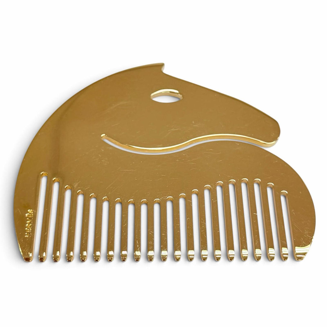 良品☆HERMES エルメス シュバル ホース ヘアコーム 櫛 ヘアアクセサリー ゴールド フランス製 レディース 箱付き