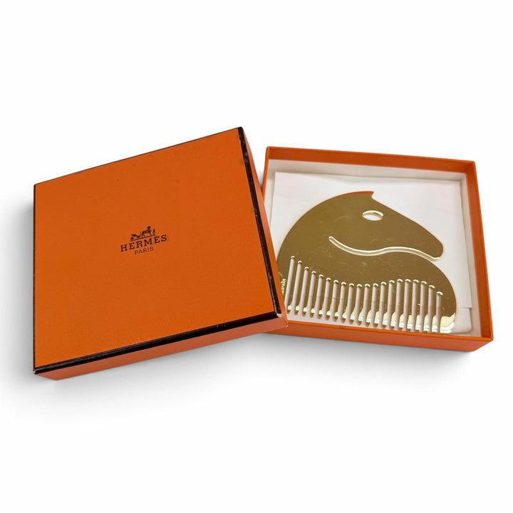 良品☆HERMES エルメス シュバル ホース ヘアコーム 櫛 ヘアアクセサリー ゴールド フランス製 レディース 箱付き