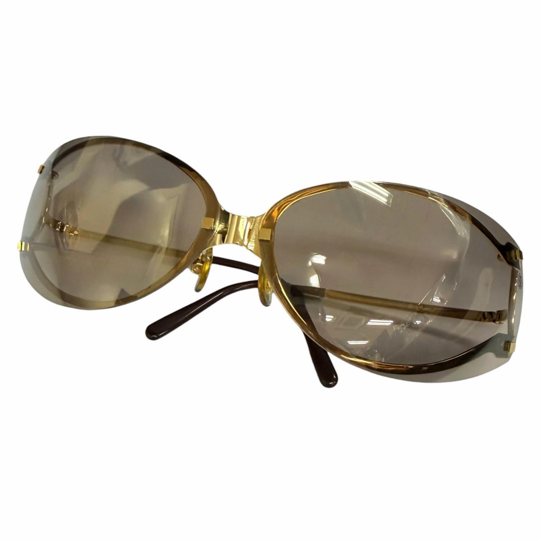 美品□Cartier カルティエ リムレス アイウェア サングラス ゴールド ブラウン 72□9-110 度なし フランス製 メンズ レディース