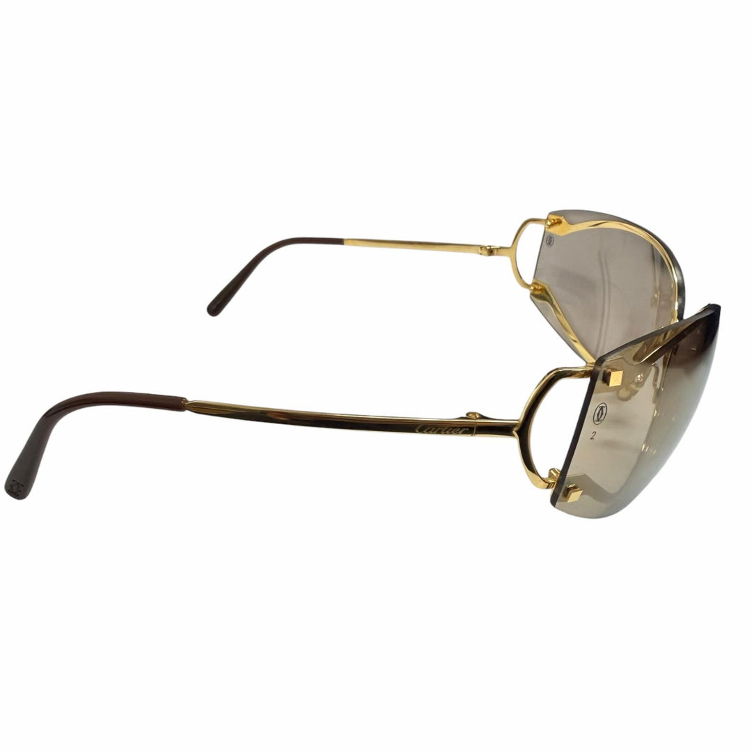美品□Cartier カルティエ リムレス アイウェア サングラス ゴールド ブラウン 72□9-110 度なし フランス製 メンズ レディース