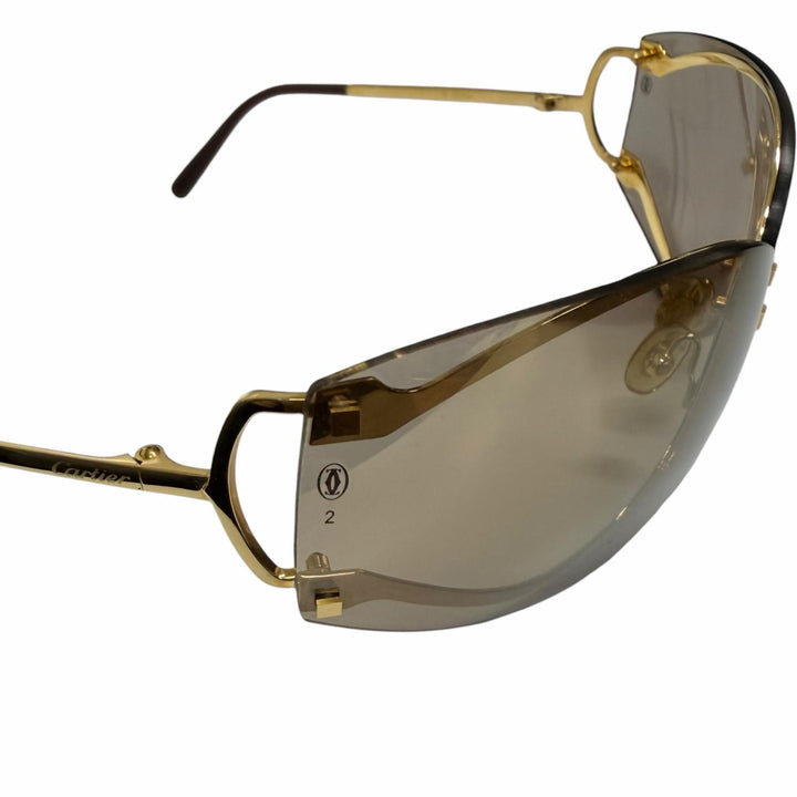美品□Cartier カルティエ リムレス アイウェア サングラス ゴールド ブラウン 72□9-110 度なし フランス製 メンズ レディース