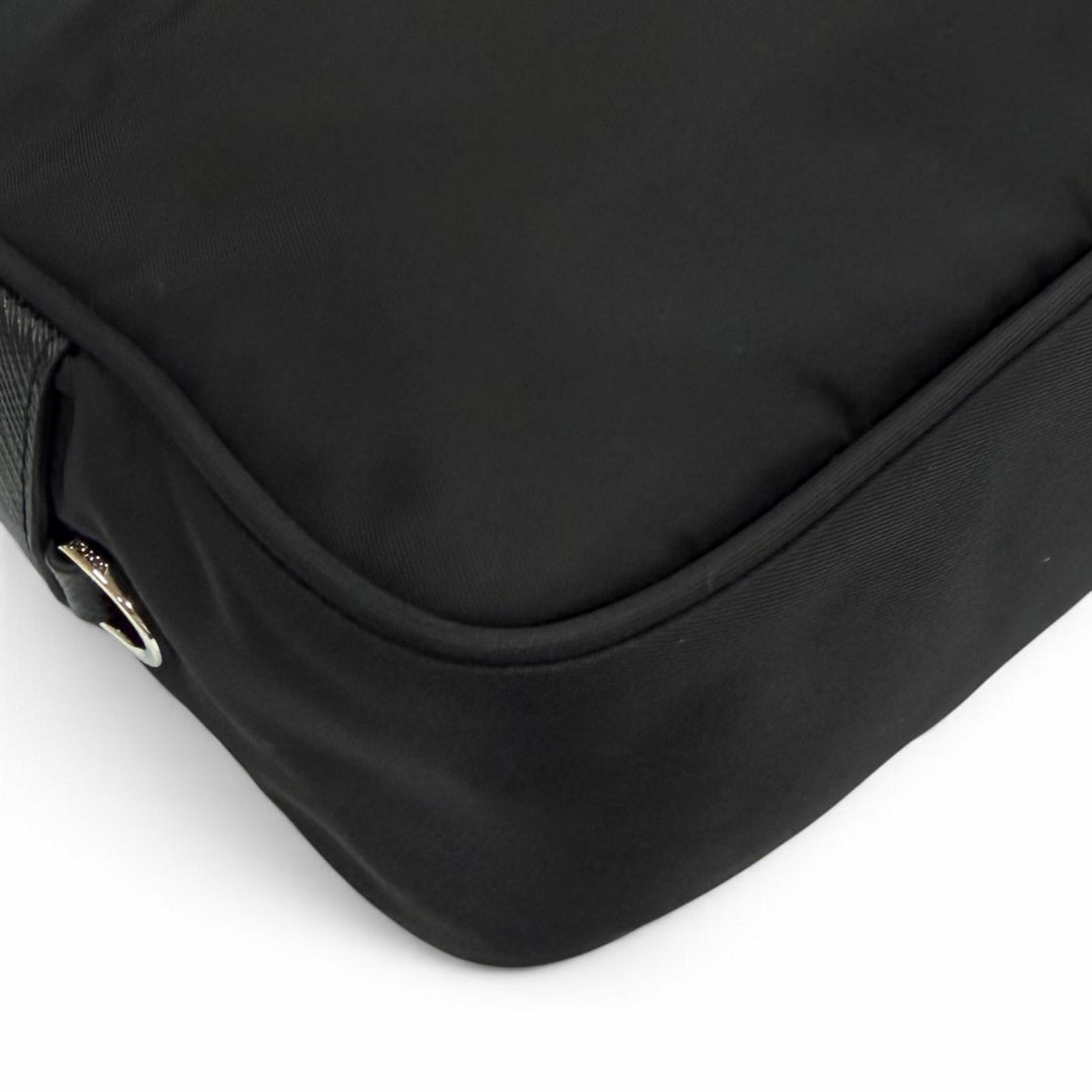 美品▼PRADA プラダ 1BC167 ナイロン レザー Re-Nylon トライアングルロゴ 三角プレート ショルダーバッグ ブラック イタリア製 メンズ