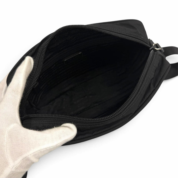 美品▼PRADA プラダ 1BC167 ナイロン レザー Re-Nylon トライアングルロゴ 三角プレート ショルダーバッグ ブラック イタリア製 メンズ
