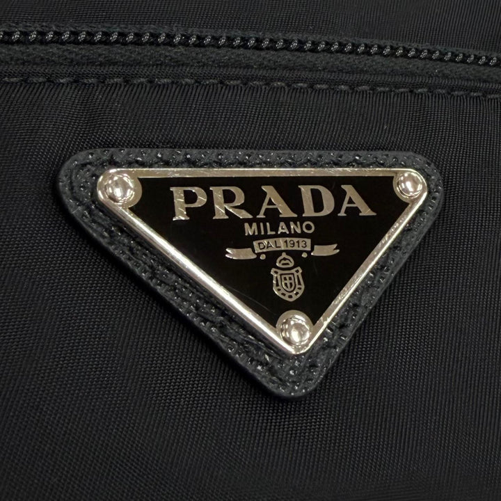 美品▼PRADA プラダ 1BC167 ナイロン レザー Re-Nylon トライアングルロゴ 三角プレート ショルダーバッグ ブラック イタリア製 メンズ