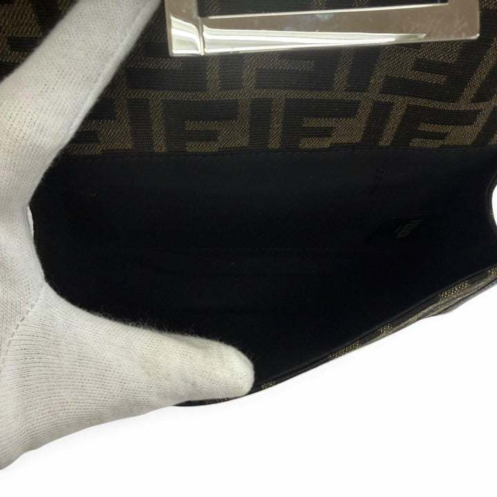 美品□FENDI フェンディ 7VA649 キャンバス レザー ズッカ柄 FFロゴ バゲット ダブル ショルダーバッグ ブラウン ブラック メンズ