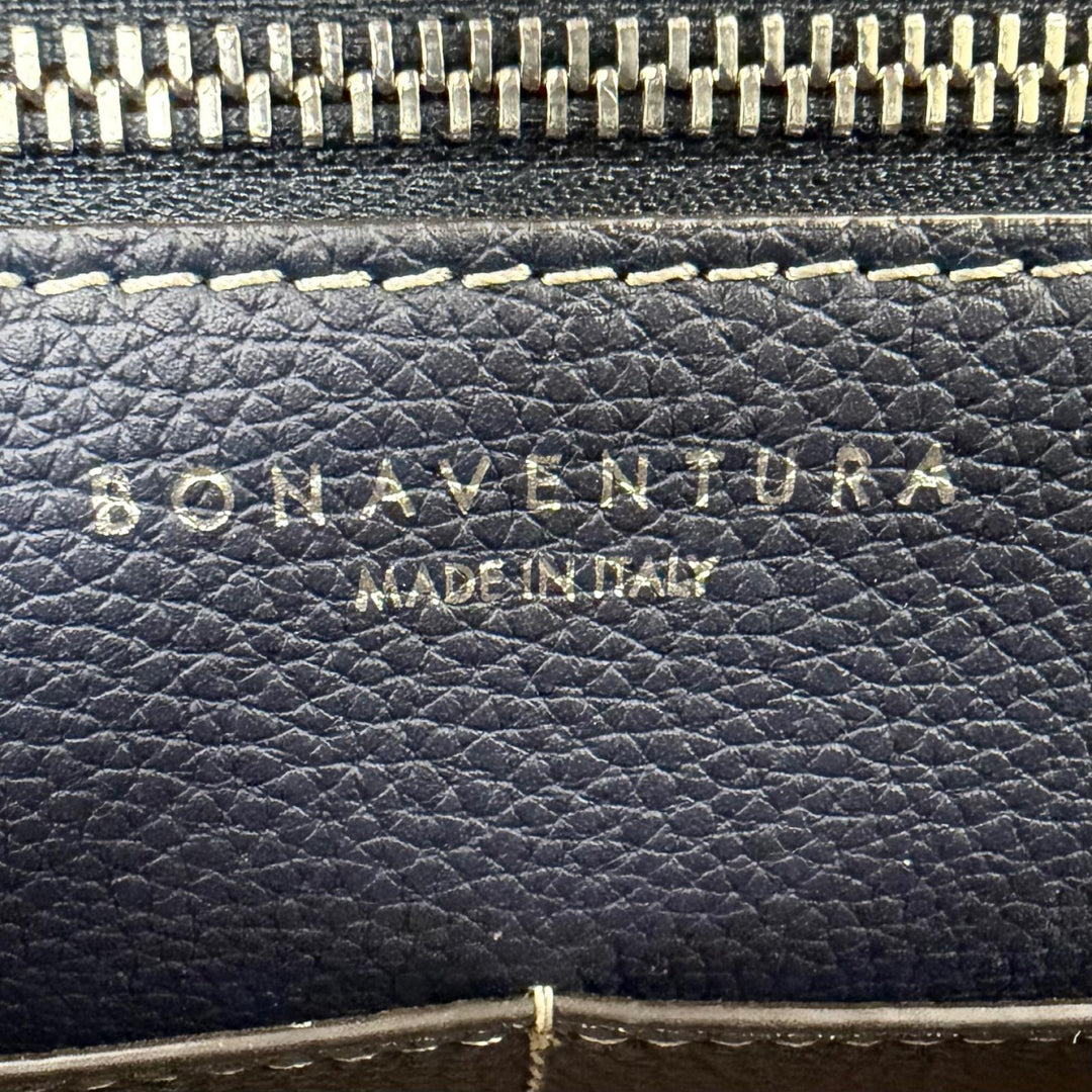 美品☆BONAVENTURA ボナベンチュラ ミア 27 シュリンクレザー 2WAYショルダーバッグ トートバッグ ネイビー イタリア製 レディース