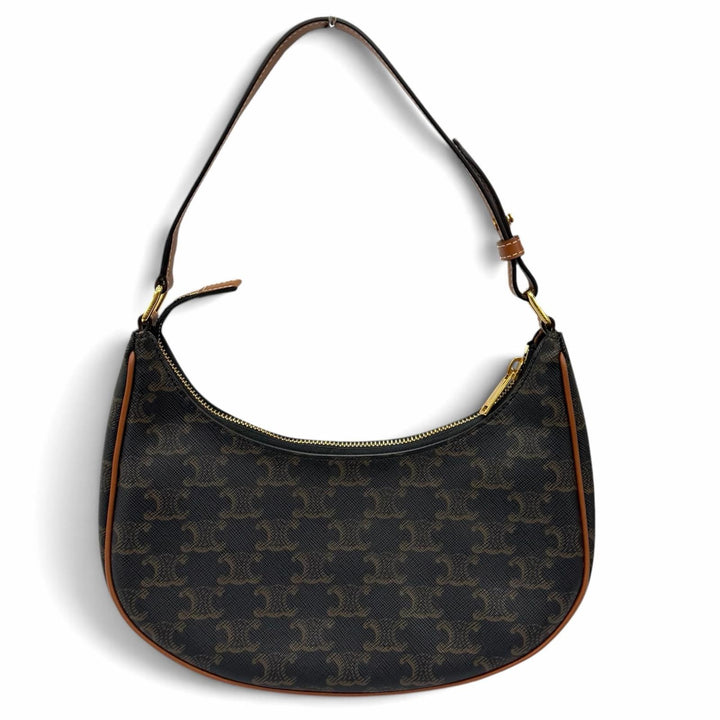 極美品★CELINE セリーヌ 19395 AVA アヴァ タン/ブラウン トリオンフ 三日月 クレセント ミディアム レザー ショルダーバッグ 伊製