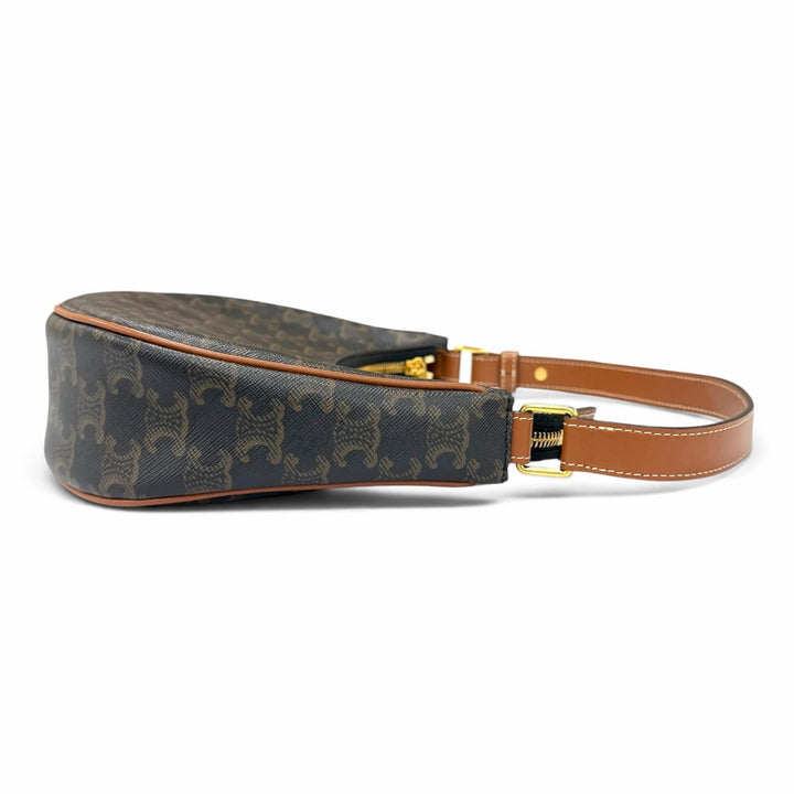極美品★CELINE セリーヌ 19395 AVA アヴァ タン/ブラウン トリオンフ 三日月 クレセント ミディアム レザー ショルダーバッグ 伊製