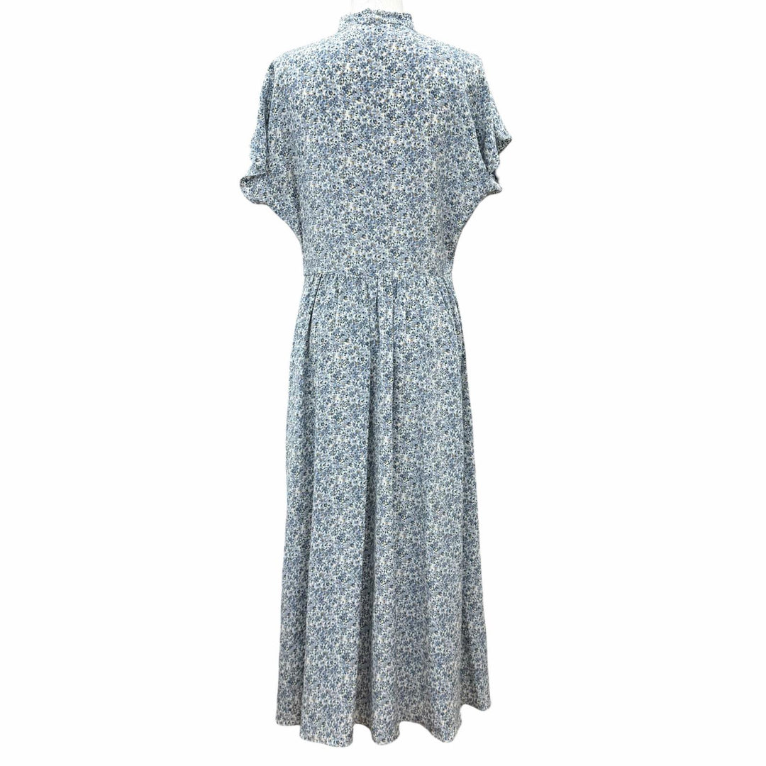 美品★CELINE セリーヌ 2R47B307O シルク100％ トリオンフボタン ボウタイ 花柄 ワンピース ライトブルー FR 38 フランス製 正規品