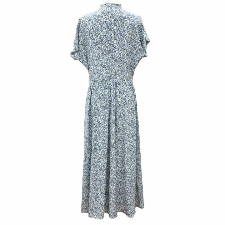美品★CELINE セリーヌ 2R47B307O シルク100％ トリオンフボタン ボウタイ 花柄 ワンピース ライトブルー FR 38 フランス製 正規品