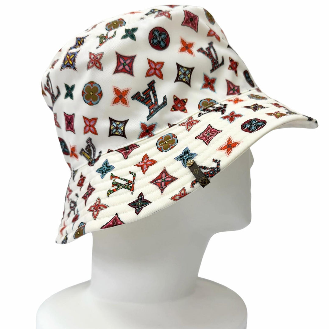 美品□LOUIS VUITTON ルイヴィトン 2020年製 M76718 ボブ・ラブリーグラム バケットハット ホワイト S フランス製 正規品 メンズ