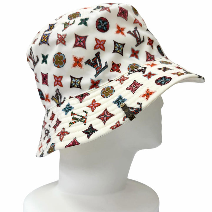 美品□LOUIS VUITTON ルイヴィトン 2020年製 M76718 ボブ・ラブリーグラム バケットハット ホワイト S フランス製 正規品 メンズ