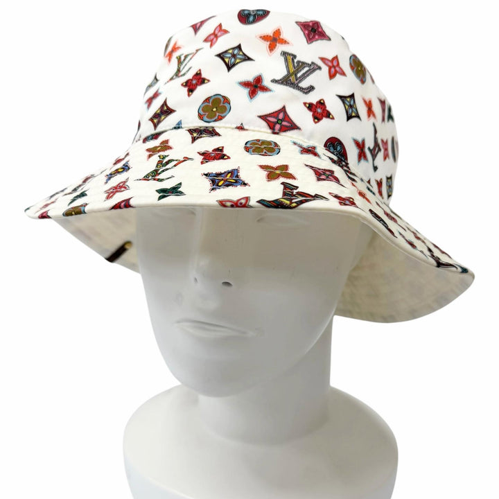 美品□LOUIS VUITTON ルイヴィトン 2020年製 M76718 ボブ・ラブリーグラム バケットハット ホワイト S フランス製 正規品 メンズ