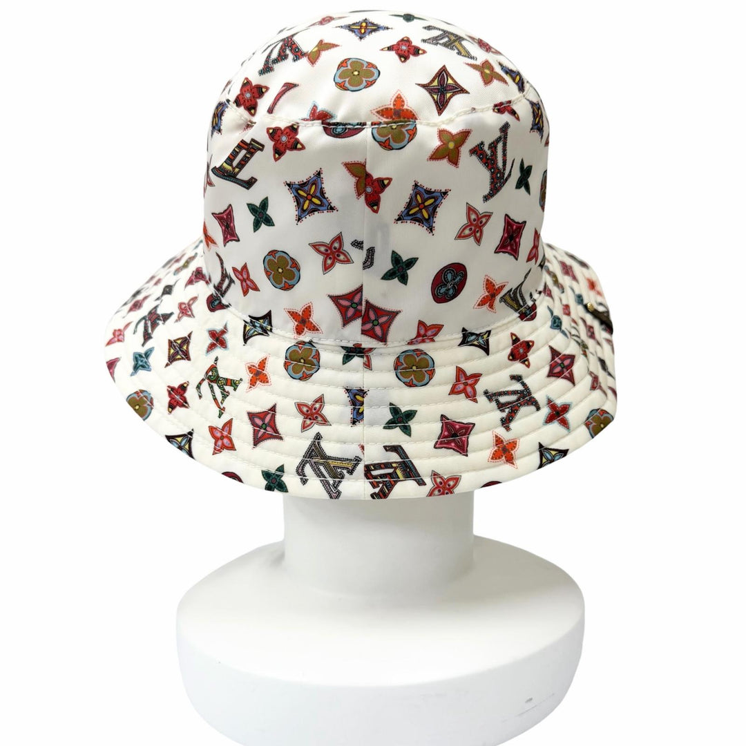 美品□LOUIS VUITTON ルイヴィトン 2020年製 M76718 ボブ・ラブリーグラム バケットハット ホワイト S フランス製 正規品 メンズ