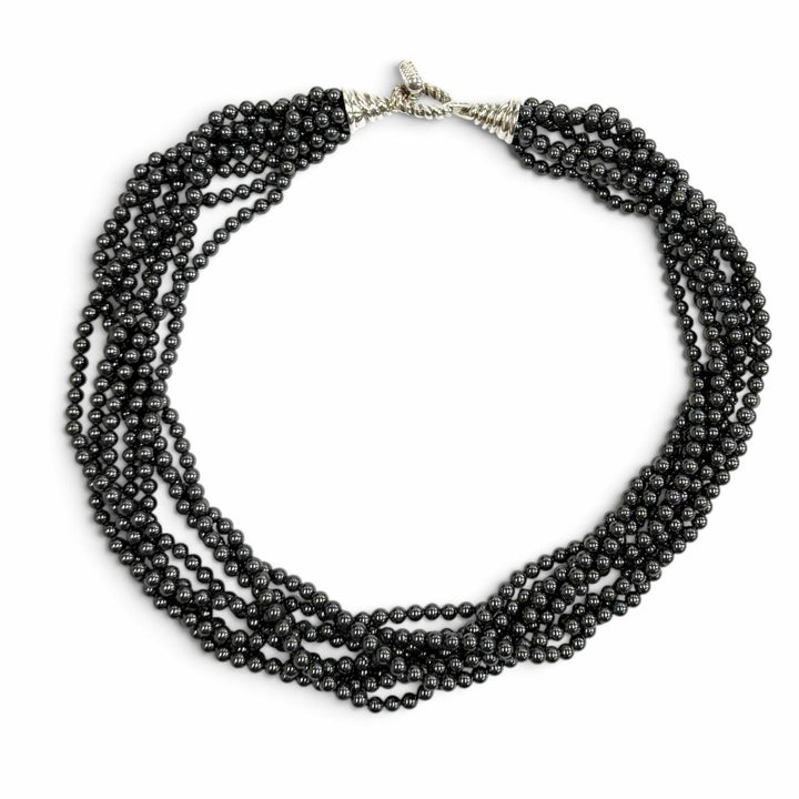 美品★TIFFANY&amp;Co. ティファニー 925 ヘマタイト 8連 ネックレス アクセサリー ガンメタリック シルバー 重量165.65g レディース 箱付き