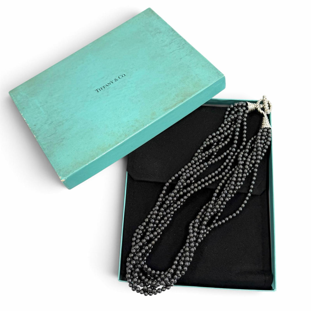 美品★TIFFANY&amp;Co. ティファニー 925 ヘマタイト 8連 ネックレス アクセサリー ガンメタリック シルバー 重量165.65g レディース 箱付き