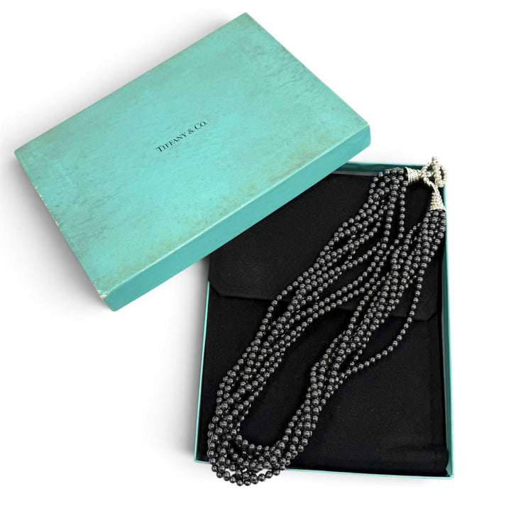 美品★TIFFANY&amp;Co. ティファニー 925 ヘマタイト 8連 ネックレス アクセサリー ガンメタリック シルバー 重量165.65g レディース 箱付き