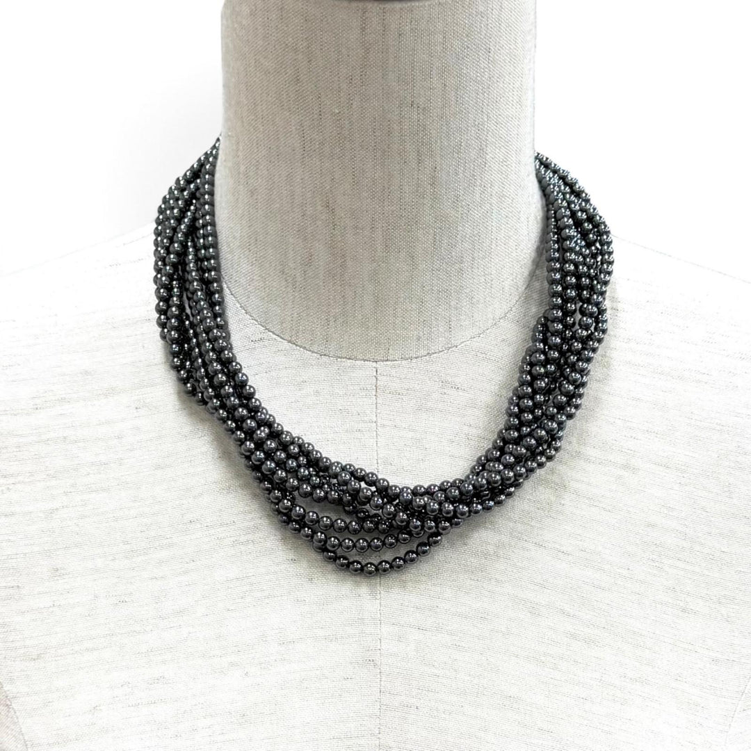 美品★TIFFANY&amp;Co. ティファニー 925 ヘマタイト 8連 ネックレス アクセサリー ガンメタリック シルバー 重量165.65g レディース 箱付き