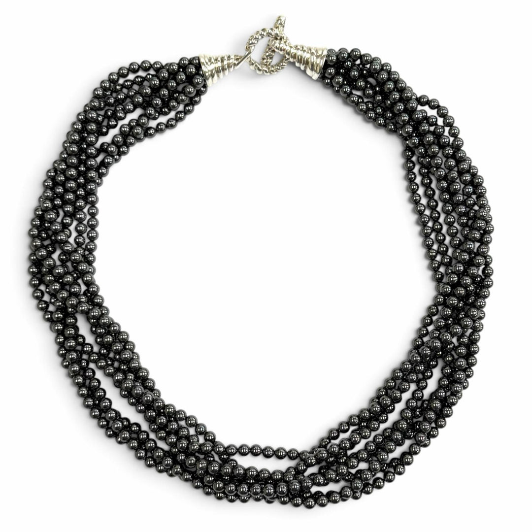 美品★TIFFANY&amp;Co. ティファニー 925 ヘマタイト 8連 ネックレス アクセサリー ガンメタリック シルバー 重量165.65g レディース 箱付き