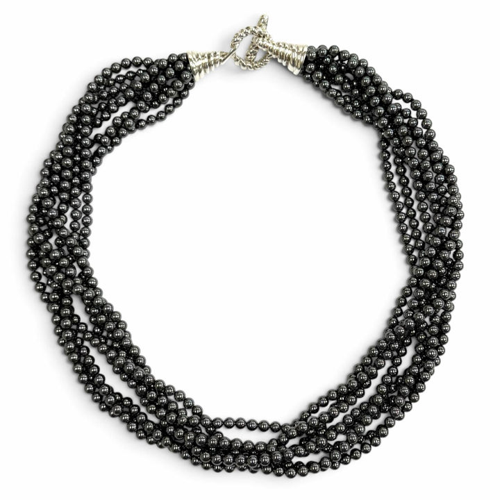 美品★TIFFANY&amp;Co. ティファニー 925 ヘマタイト 8連 ネックレス アクセサリー ガンメタリック シルバー 重量165.65g レディース 箱付き