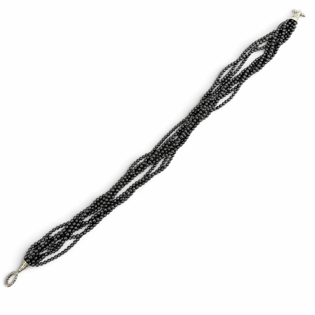 美品★TIFFANY&amp;Co. ティファニー 925 ヘマタイト 8連 ネックレス アクセサリー ガンメタリック シルバー 重量165.65g レディース 箱付き