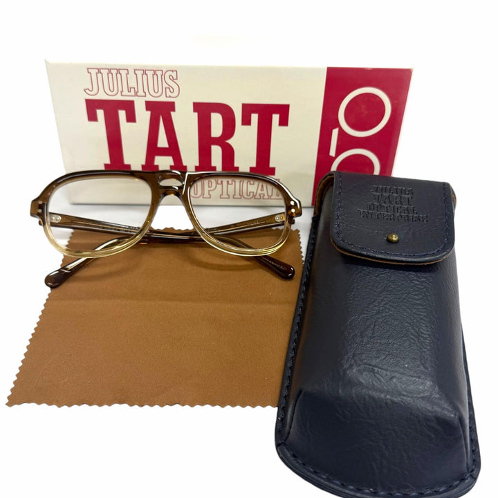 美品□JULIUS TART OPTICAL ジュリアスタートオプティカル HOLLY ツーブリッジ メガネ 眼鏡 アイウェア クリアブラウン 54□20 度なし