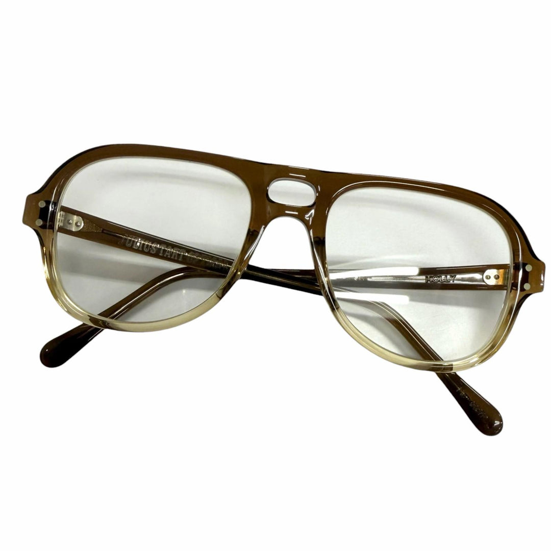 美品□JULIUS TART OPTICAL ジュリアスタートオプティカル HOLLY ツーブリッジ メガネ 眼鏡 アイウェア クリアブラウン 54□20 度なし