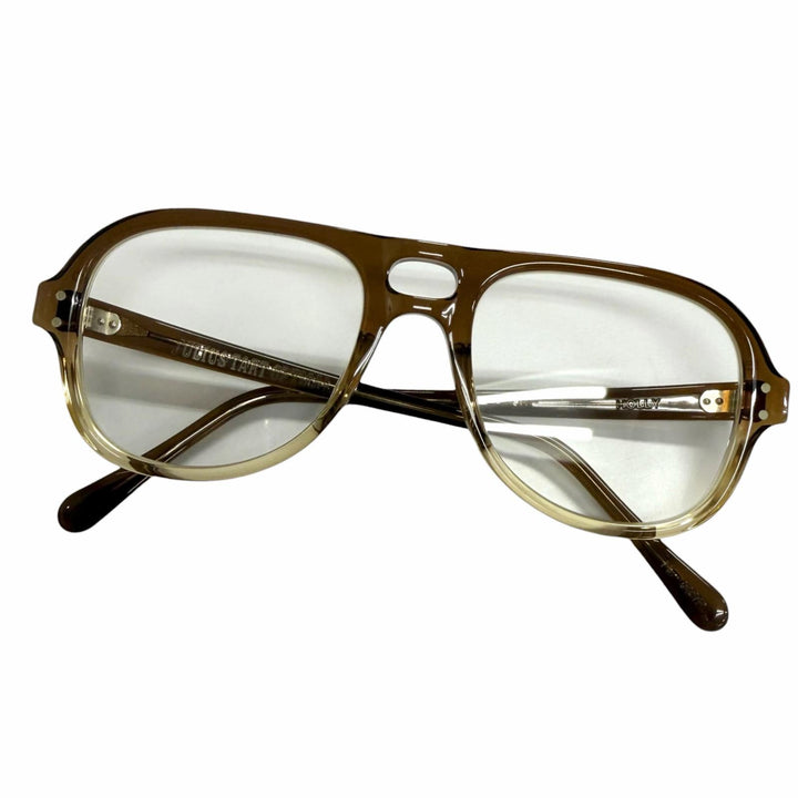 美品□JULIUS TART OPTICAL ジュリアスタートオプティカル HOLLY ツーブリッジ メガネ 眼鏡 アイウェア クリアブラウン 54□20 度なし